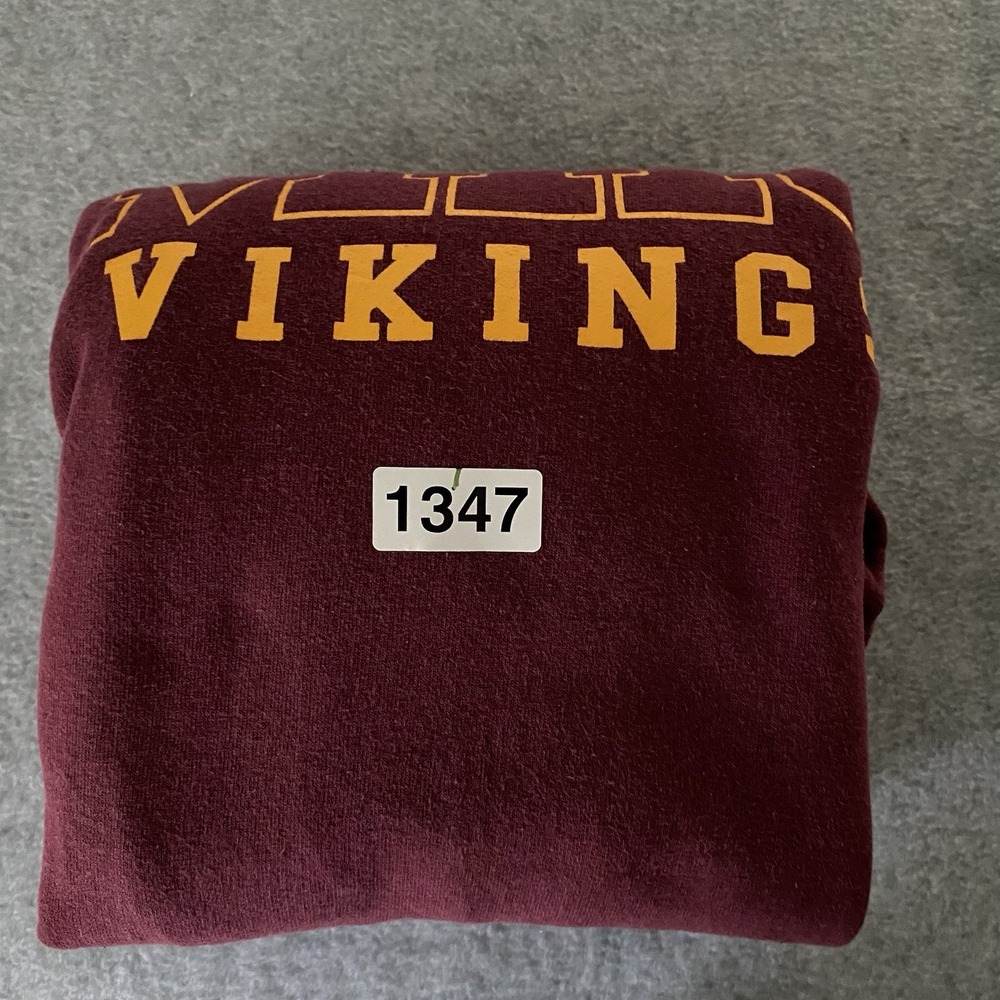 Vtg Mills High School MHS Vikings Sweatshirt Men's M Maroon Crewneck Sleeve Logo - Picture 14 of 14